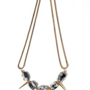 2/$40💎🆕 Grey Feldspar/Gold Spike Necklace w/ Brass Disc Beads & Snake Chain